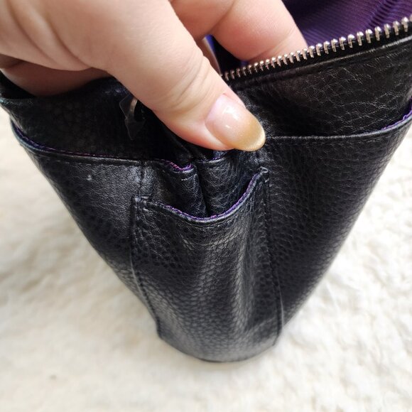 Younique Purse Organizer Makeup Bag Tote Craft Black Silver Zipper Purple Liner - Picture 10 of 11